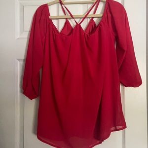 Red cold shoulder top. Worn 1x